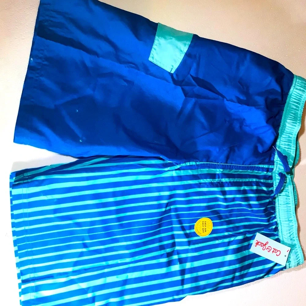 Blue Striped Swim trunks Husky XL by Cat & Jack Retro Beach Vacay Summer Pool